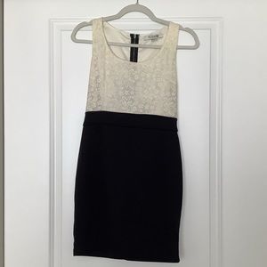 Forever21 Black & White Lace Midi Bodycon Dress with Pencil Skirt (size medium)